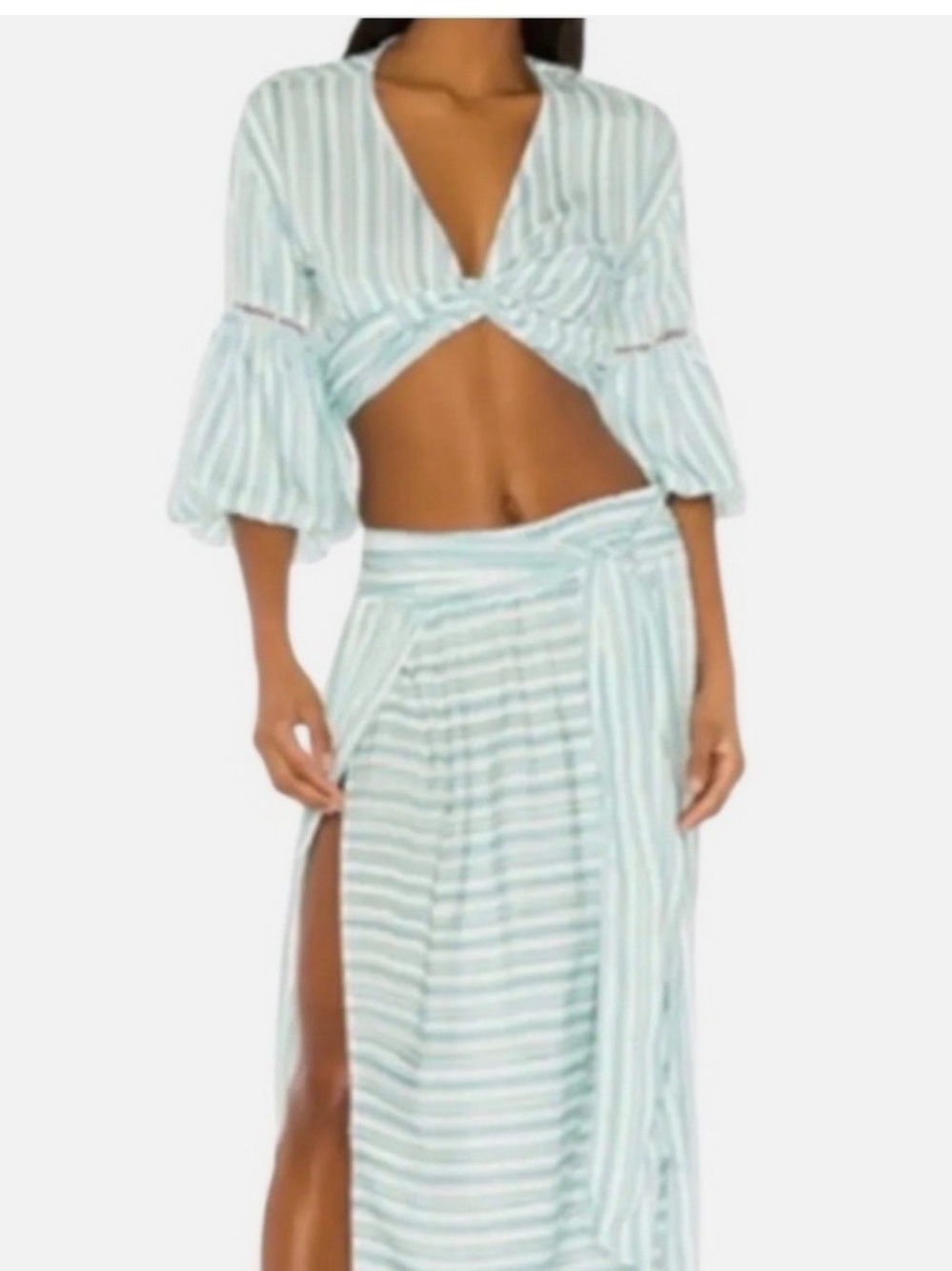 NWT Agua Bendita green and white stripped skirt resort set size S